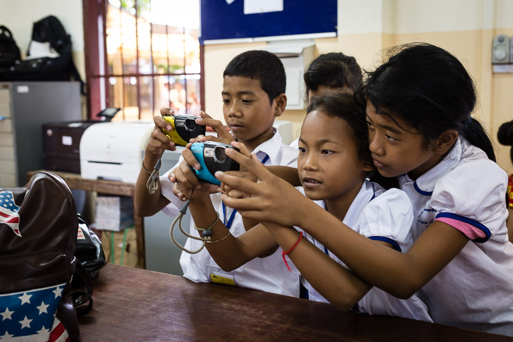 New cameras during a photography workshop for children