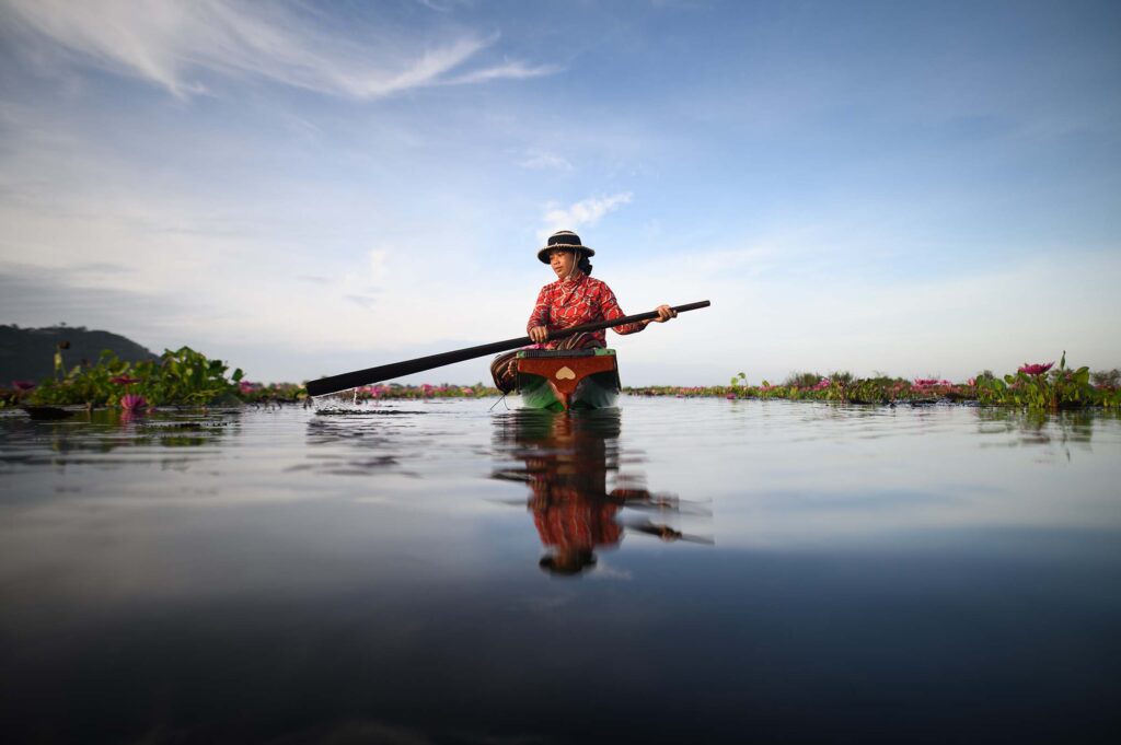 Lily flower boat on the Tonle Sap lake